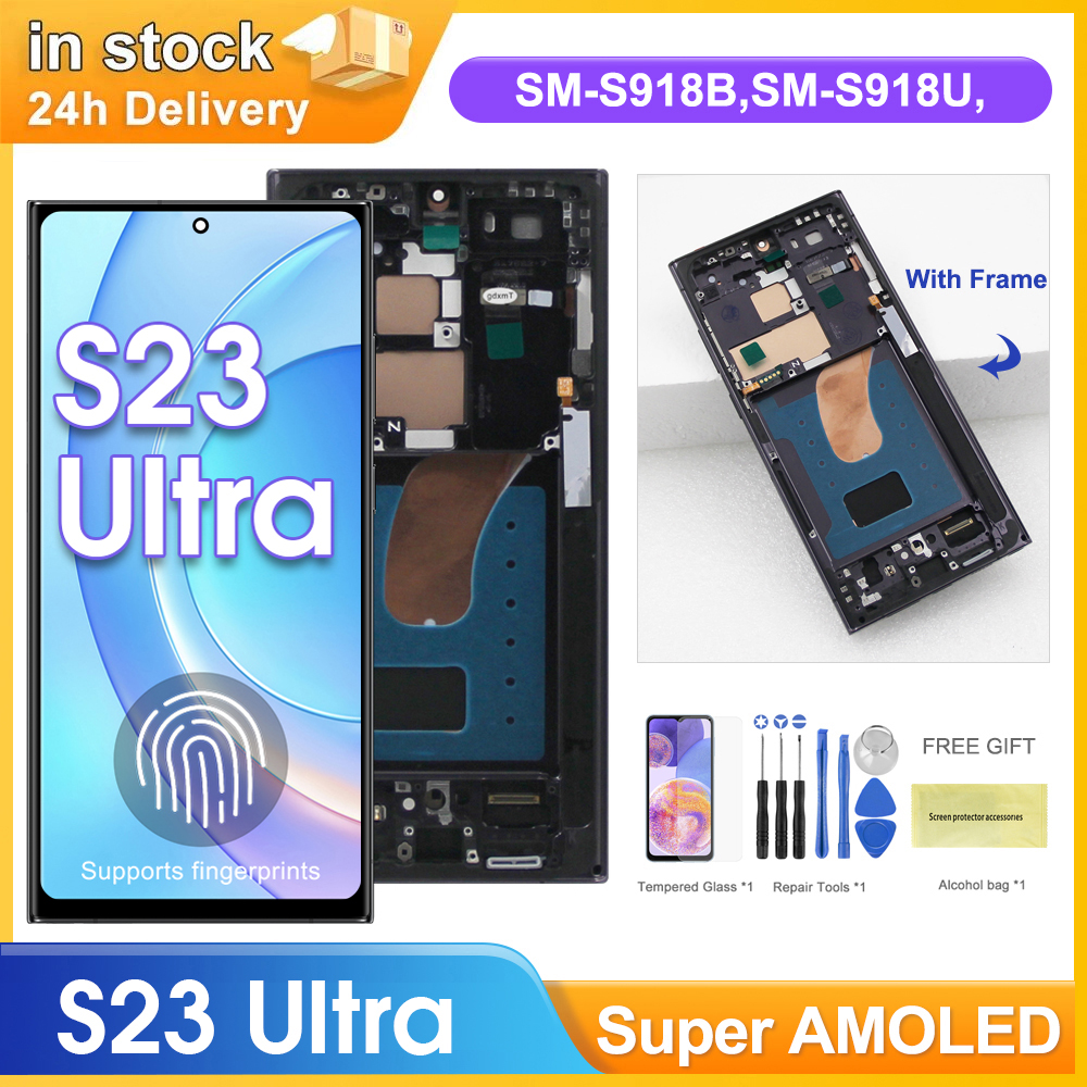 6.67インチAMOLEDディスプレイスクリーン、Samsung Galaxy S23 Ultra S918B S918B/DS Lcdディスプレイデジタルタッチスクリーン、フレームアセンブリ付き