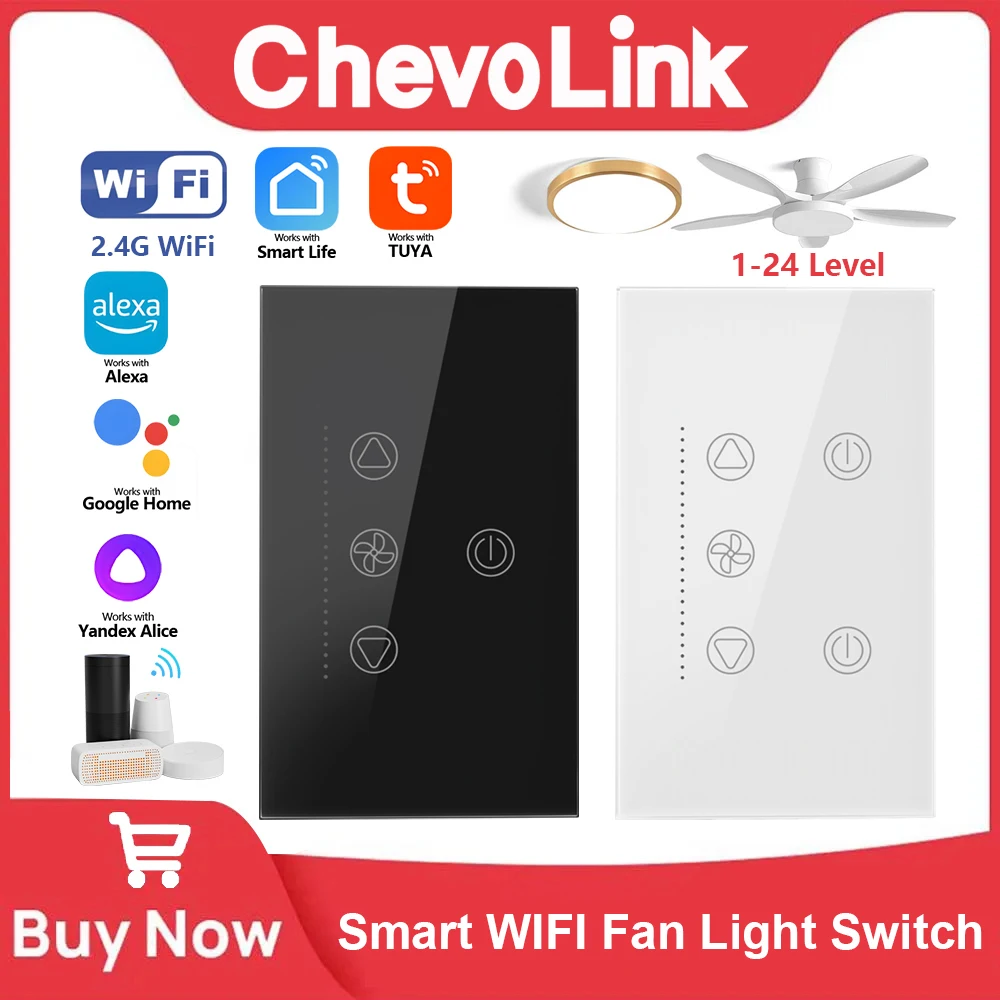 Tuya WiFi Bluetooth スマートファンライトスイッチ米国標準壁タッチスイッチアプリリモート音声タイマー速度制御 Alexa Google