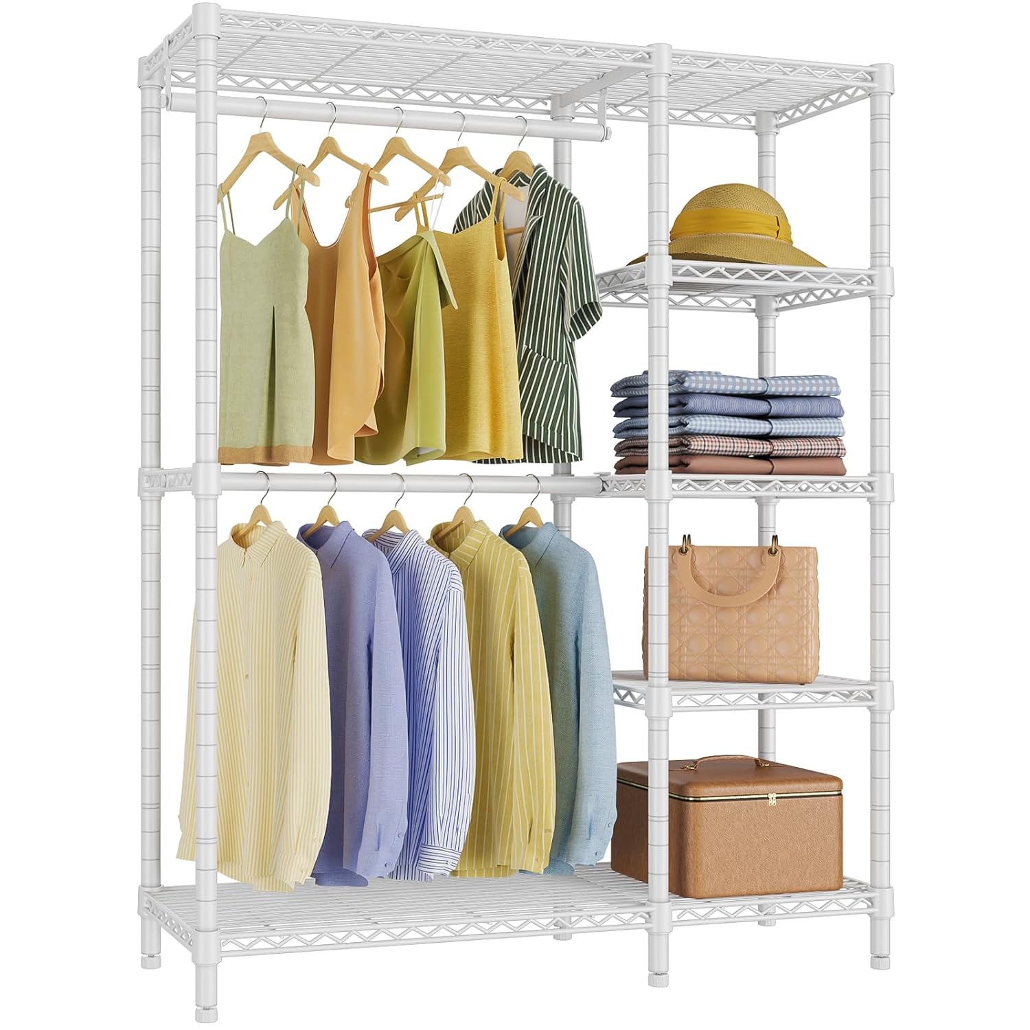 V7 Garment Racks for Hanging Clothes Heavy Duty Clothes Rack with Shelves, Portable Closet Rack Metal Clothing, Customized