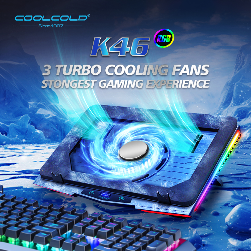 COOLCOLD 空気圧縮 RGB ノートパソコン冷却パッド - 超静かな USB クーラー、高速放熱
