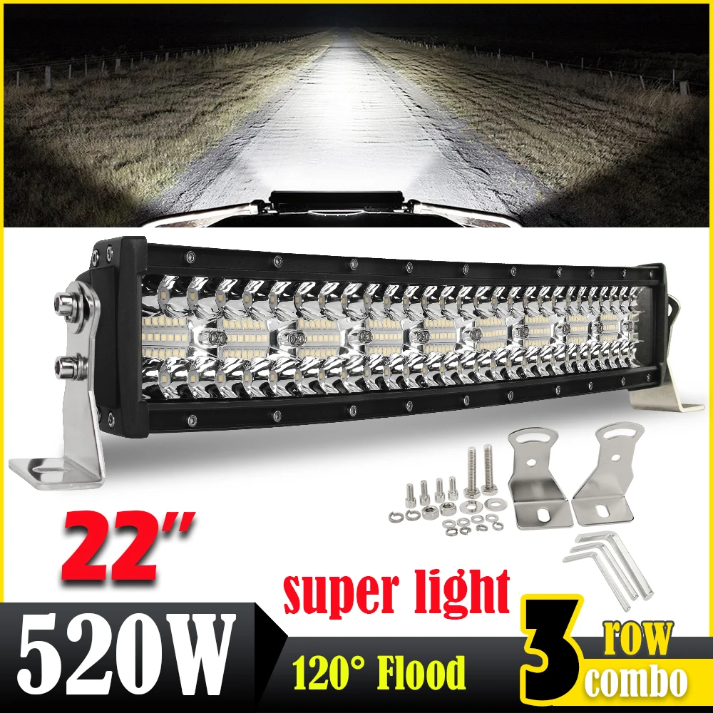 HAOLIDE 22 インチ湾曲 Led ライトバー 6000k 120° フラッドビーム超高輝度 Led ドライビングライトバーオフロード車 4x4 IP68 12V 24V