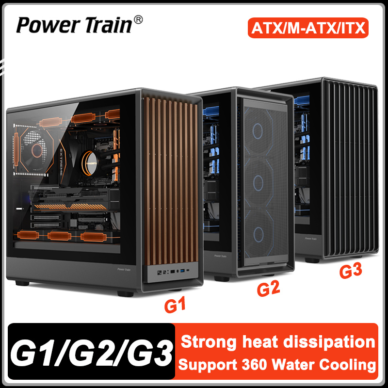 パワートレイン G1 G2 G3 デスクトップ ATX ケースガラス側透明メッシュゲーミングコンピュータケースサポート 360 水冷