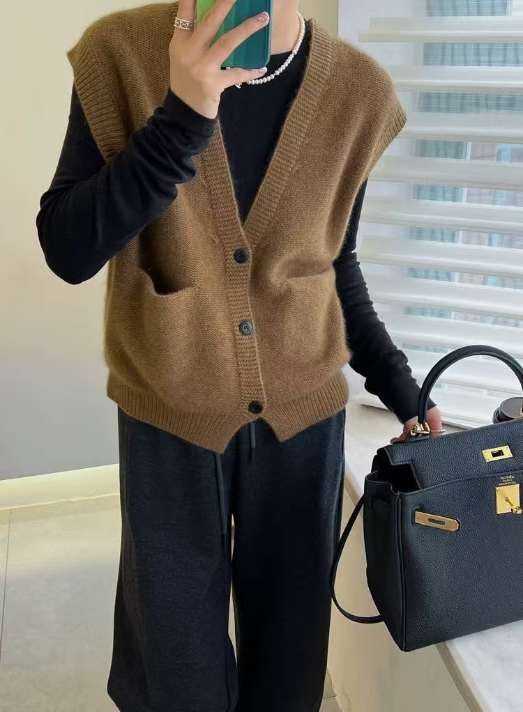 韓国スタイル 100% メリノウール新しいシックな女性のチョッキ秋冬 V ネックノースリーブカーディガンカシミヤニットベストセーター
