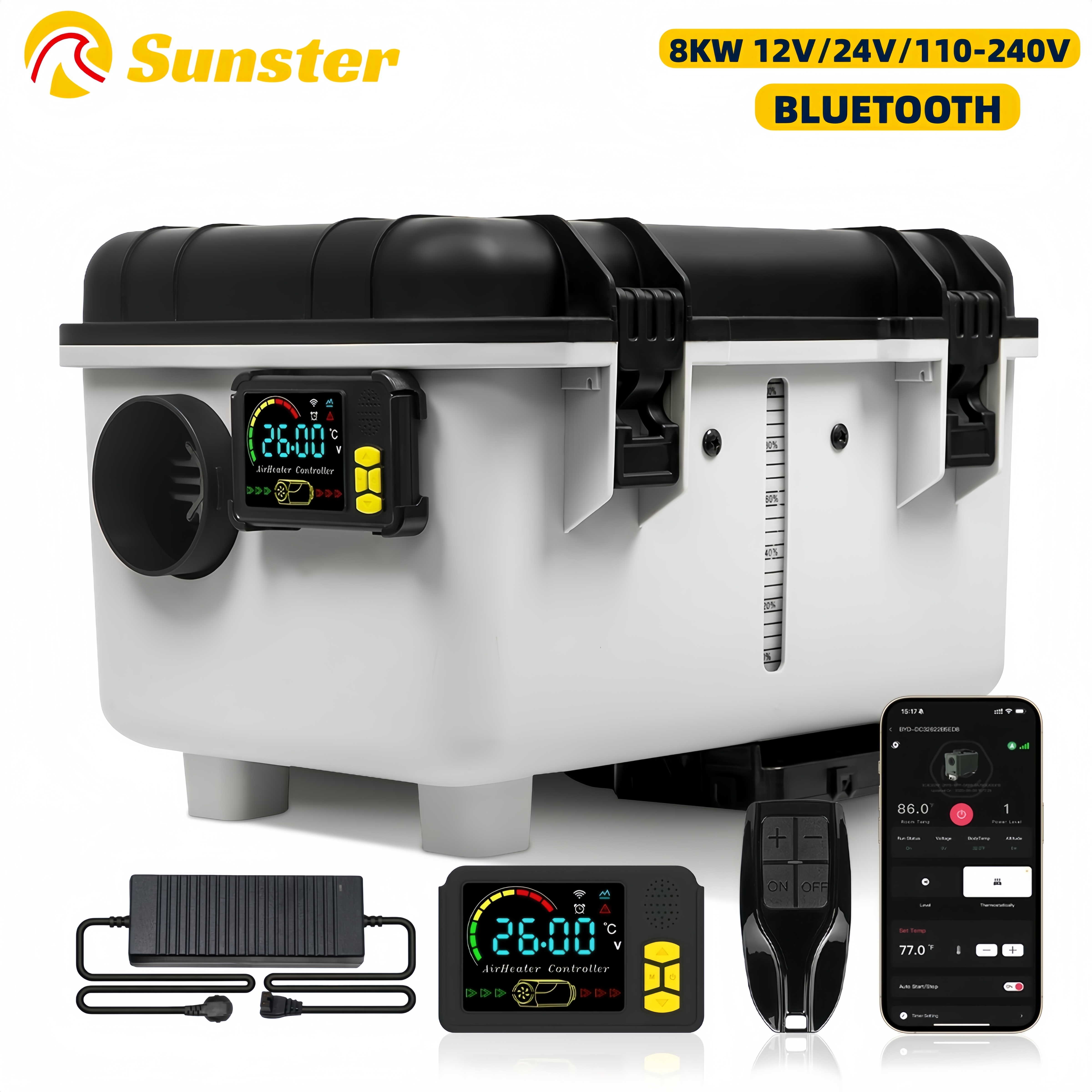 8KW ツールボックスディーゼルエアヒーター 12V/24V/220V Bluetooth アプリ LCD ディスプレイ恒温換気 RV キャンプガレージ