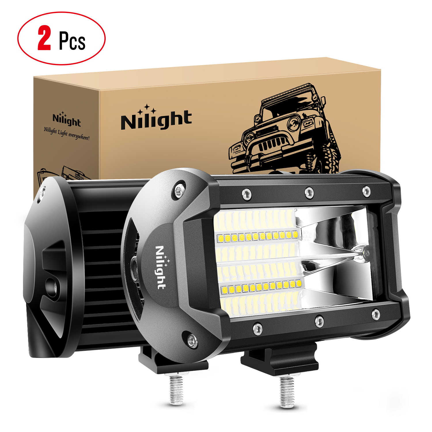 Nilight 5 インチ 72 ワット複列フラッドバー 10800 ルーメンドライビングフォグ LED オフロードライトトラックジープ ATV UTV SUV ボートマリン 2 個