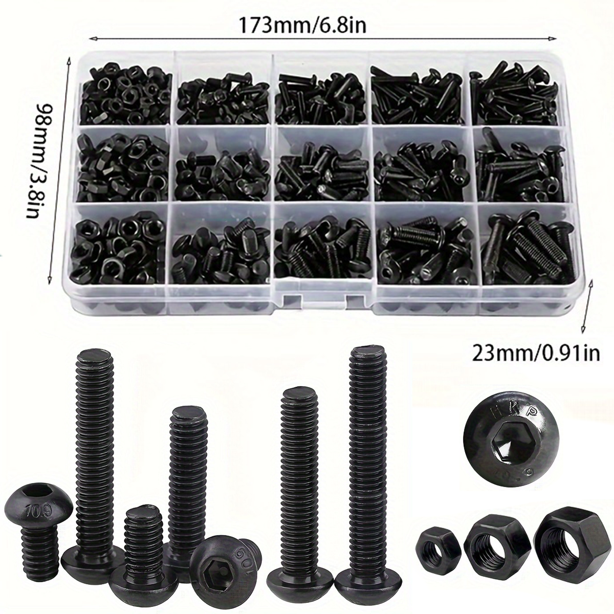 500 個/10.9 グレード黒六角なべねじとナットセット、黒丸カップ高強度ねじ M3 M4 M5 六角なべねじ