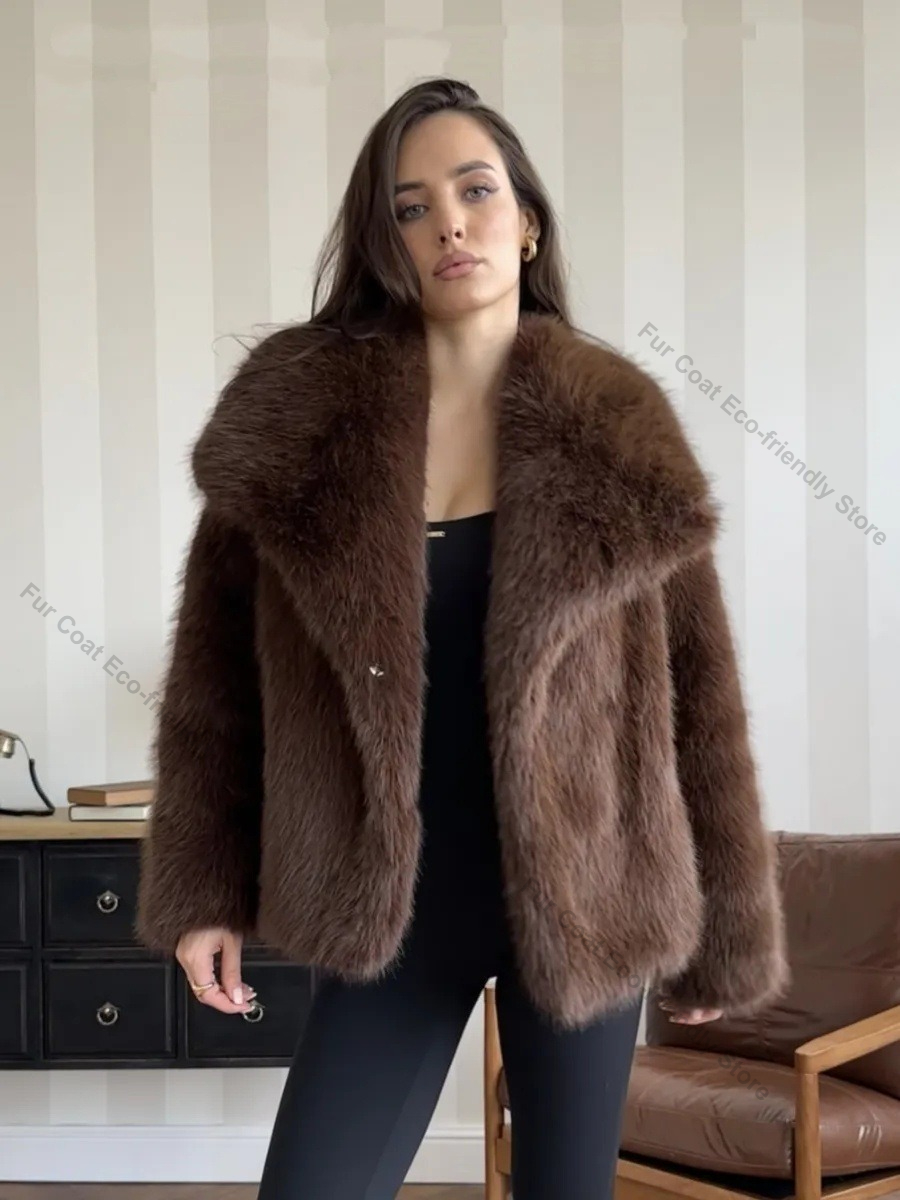 毛皮コート環境に優しい冬のファッショングラデーションふわふわ毛皮のコートの女性のハイストリートの高級毛皮の襟フェイクキツネの毛皮のジャケットオーバーコート
