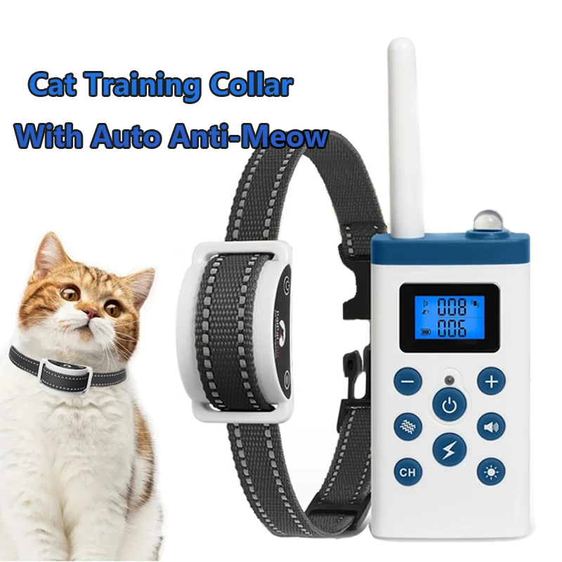 自動アンチニャー機能付き猫用トレーニング首輪、リモコン付き猫用ショック首輪、ビープ音、振動、安全ショック4つのモードで悪い行動を防止