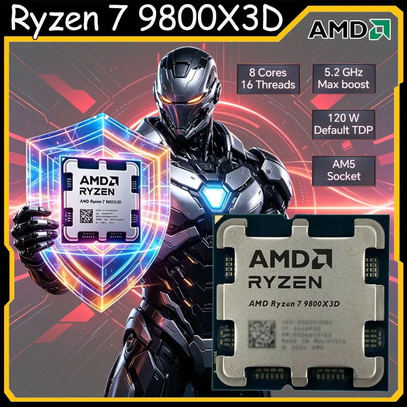 AMD Ryzen 7 9800X3D ゲーミングデスクトップ CPU - 8 コア 16 スレッド最大ブースト 5.2GHz 96MB L3 キャッシュ AM5 ソケットバルクプロセッサ