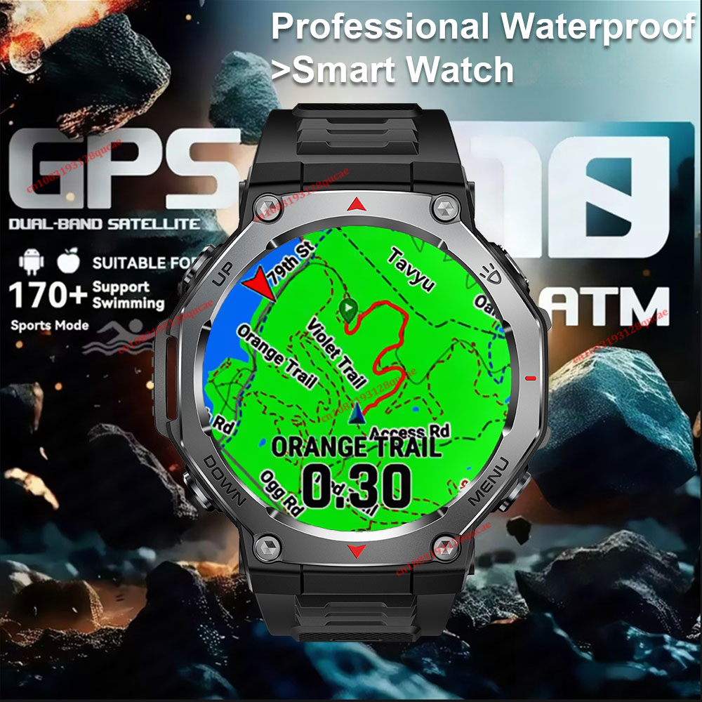 新しい GPS スマートウォッチ 2025 ミリタリースマートウォッチメンズ 10ATM 防水 170 スポーツモード内蔵 GPS BT コールウォッチ Android IOS 用