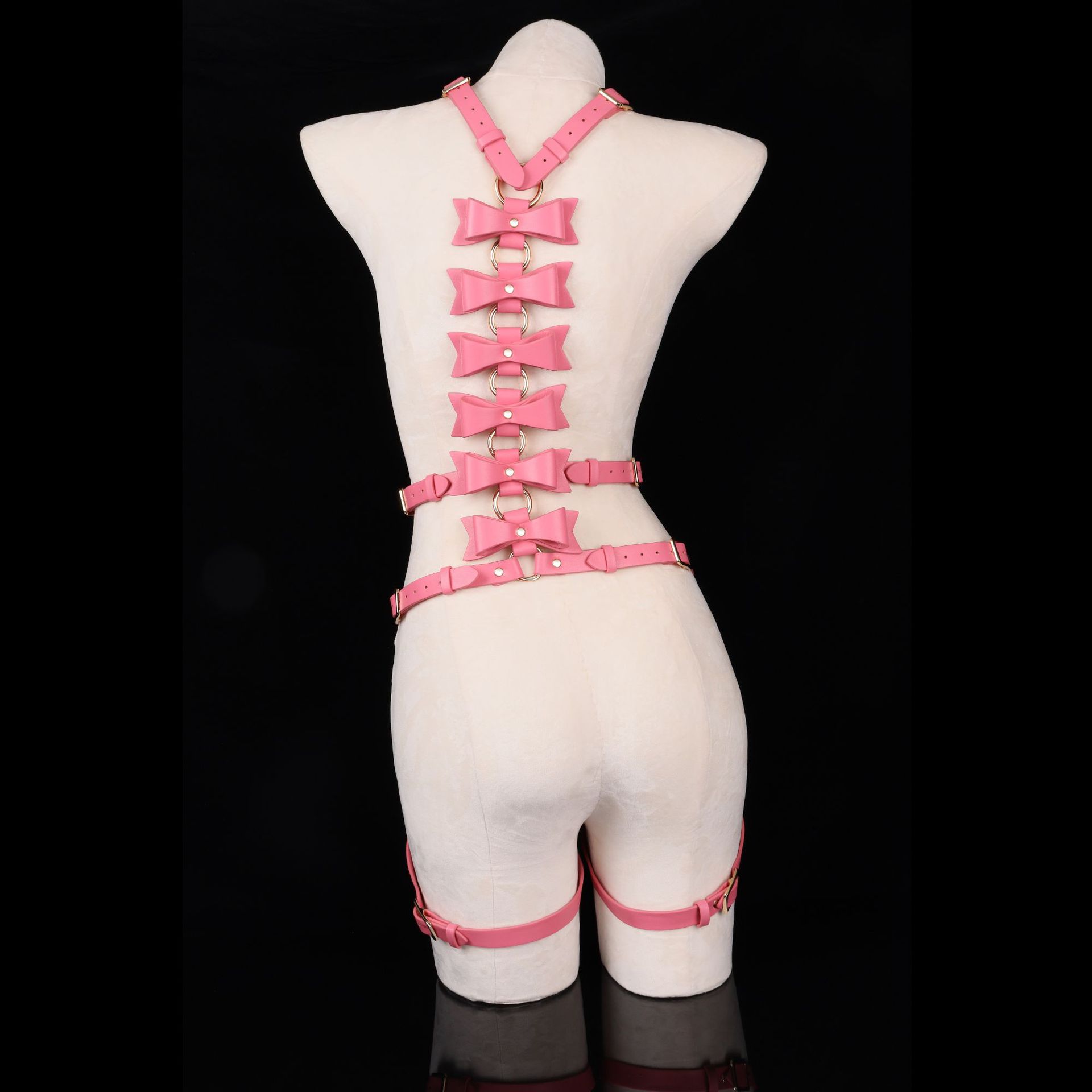 ちょう結び SM フルボディ拘束ボンデージキット女性用カップルセックスゲーム腿ウエスト Pu 拘束大人のおもちゃチョーカー首輪ハーネス