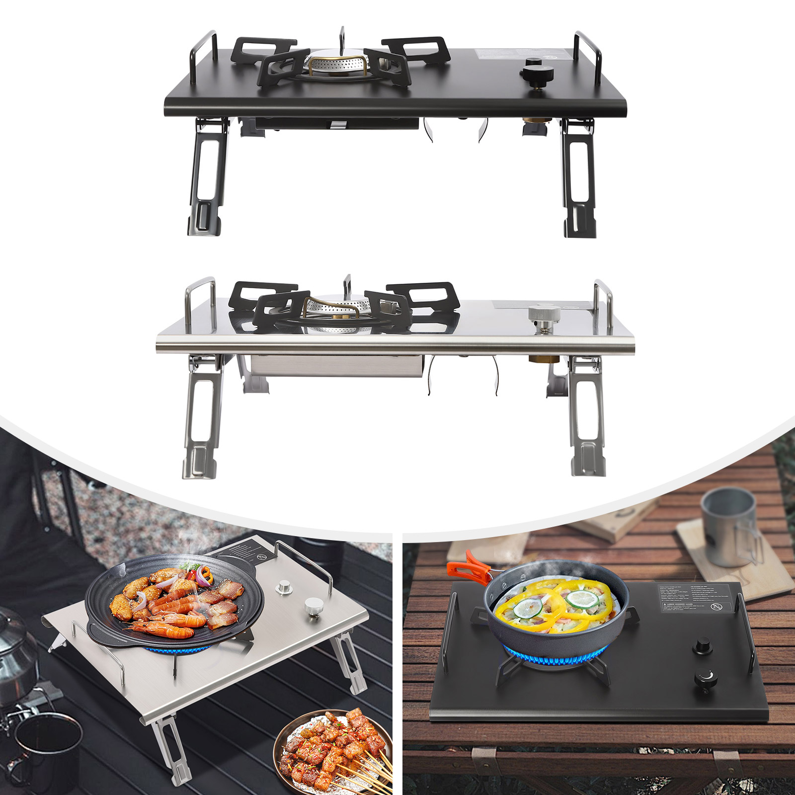 電子点火キャンプストーブ 2.7KW ポータブルガスストーブ 折りたたみ式 アウトドア ハイキング BBQ ピクニック 登山 シルバー