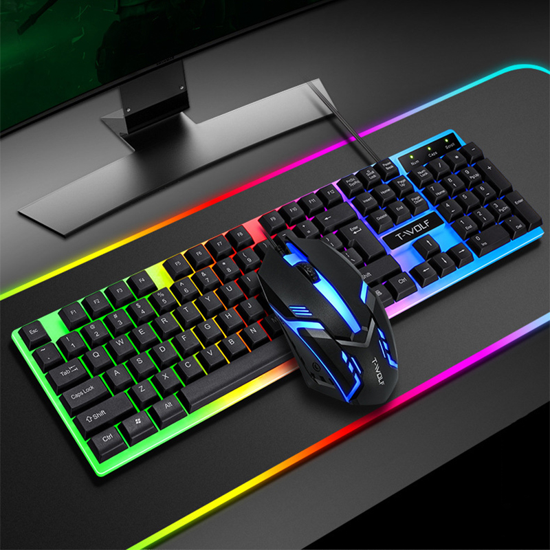 ゲーマーキーボードとマウス PC ゲーミングキーボード RGB バックライト付きキーボードゴムキーキャップ有線スペイン語キーボードマウスゲーマーゲーミングマウス