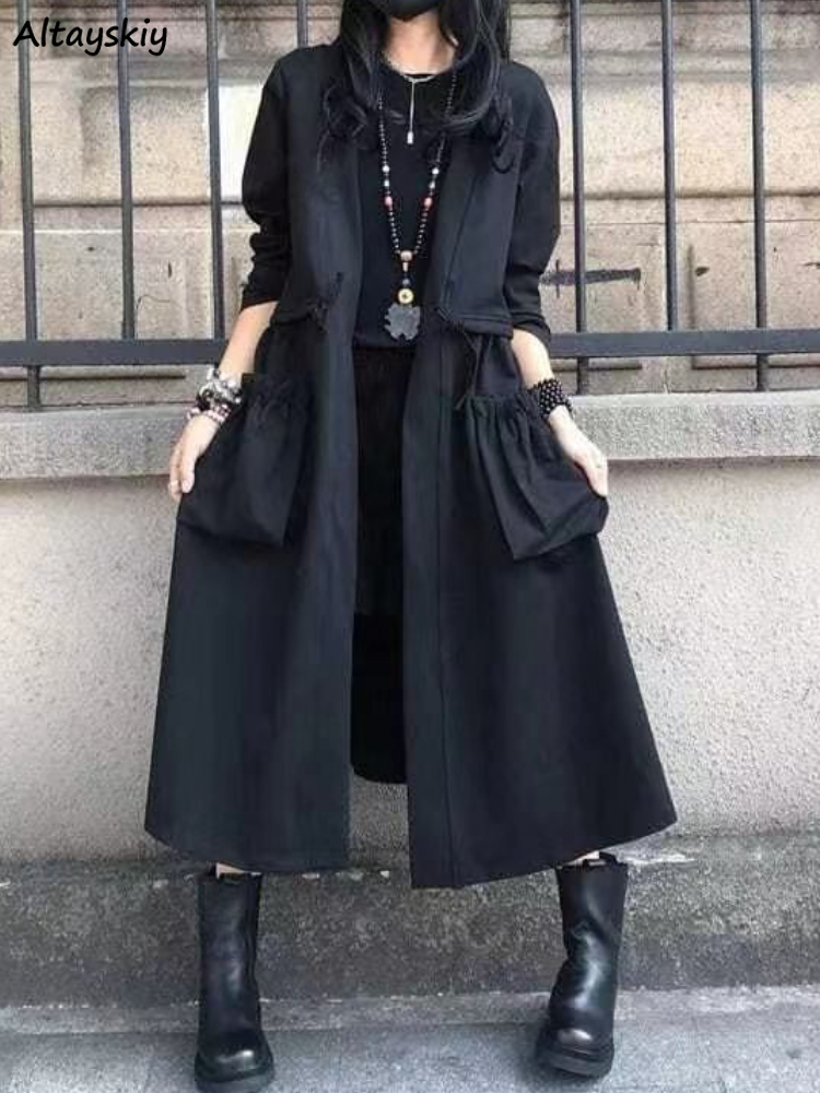 ロングトレンチ女性ヴィンテージだぶだぶストリート秋クール韓国スタイルコート Mujer 気性オールマッチデイリー 2023 Feminino マイノリティ