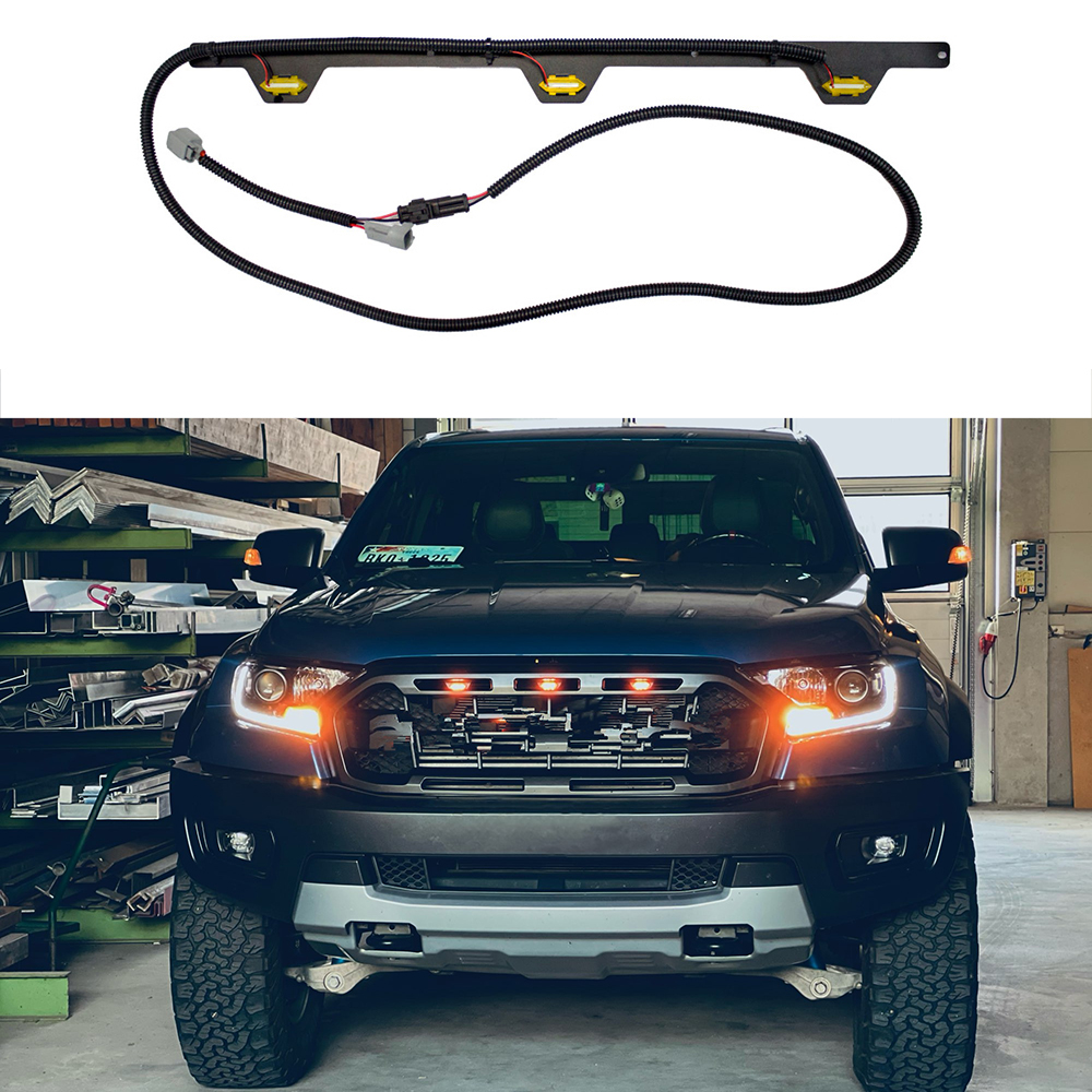 車グリルアンバー LED ライトバー 19RR プラグアンドプレイラプタースタイル 3 LED グリルライトキットフォードレンジャー 2019 2020 2021 2022