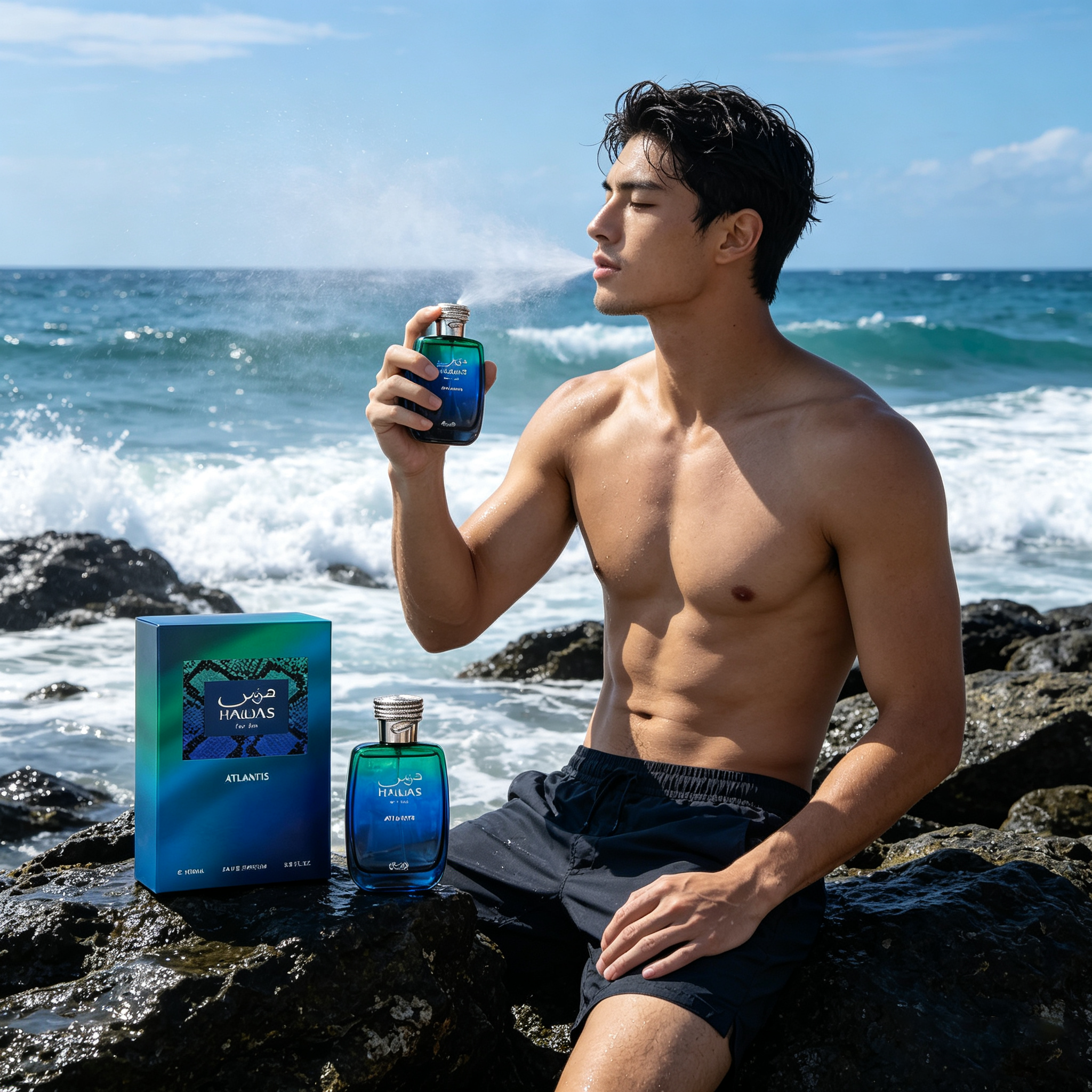 ラサシ ハワス アトランティス メンズ EDP – フレッシュ アクアティック マリン アロマ、3.4 fl oz / 100 ml