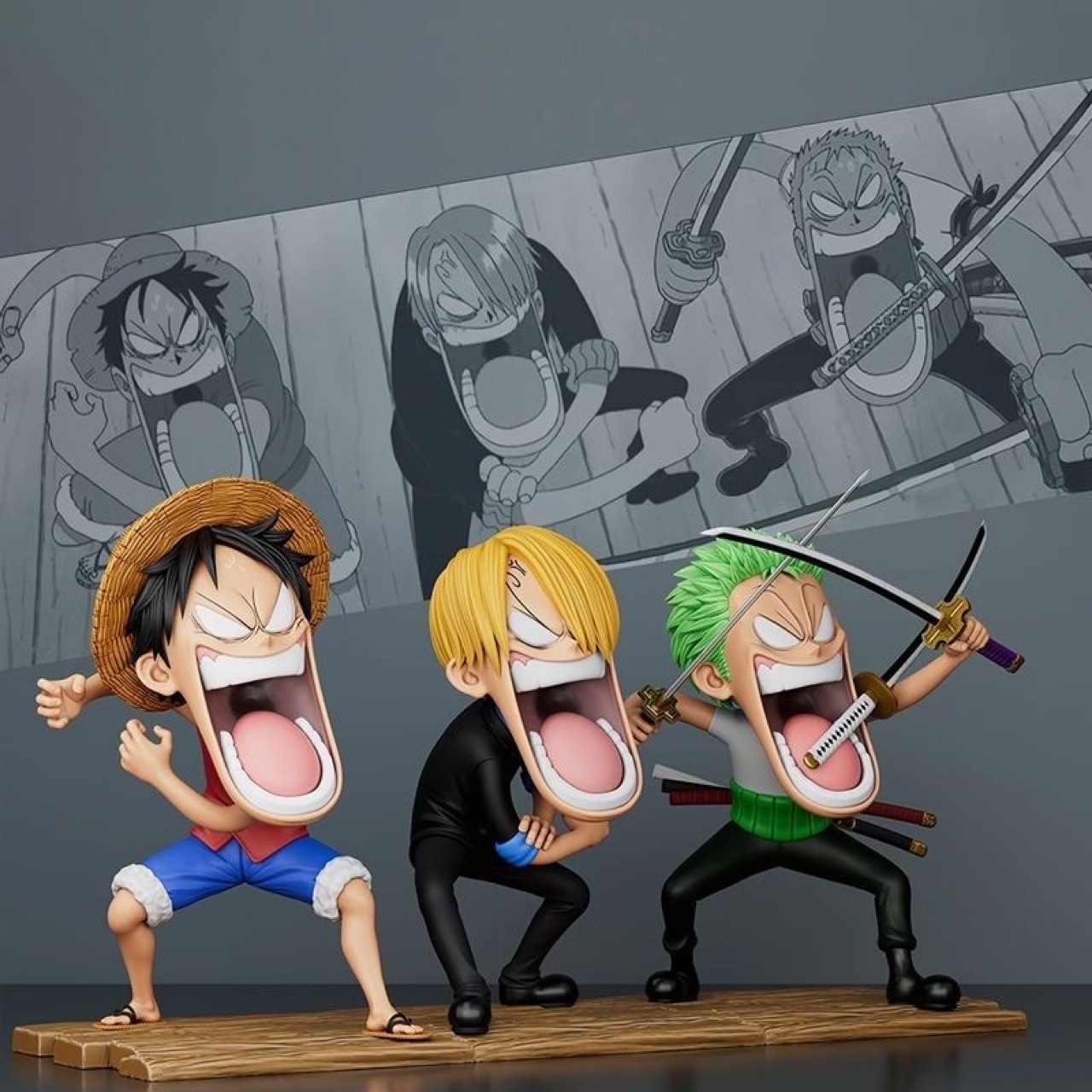 3 ピース/セットワンピースルフィフィギュア 3 キャプテンサンジモンキー D ルフィロロノア・ゾロアクションフィギュア空腹トリオ PVC モデルおもちゃ