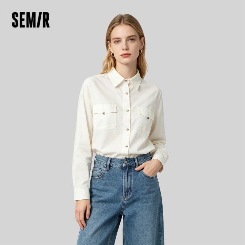 Semir 長袖シャツ女性ミッドレングスダイヤモンドパターンコットン 2025 新作春オーバーサイズトップカジュアルとシックなルックス