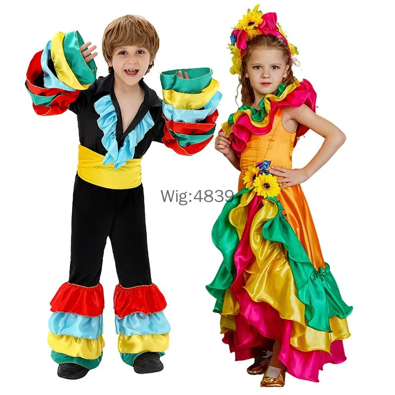 Carnival Brazilian Dancer Boy Girl Costume Cosplay for Children Boys Girls Spanish Flamenco Rumba Samba Dance Dress Rio Carnival