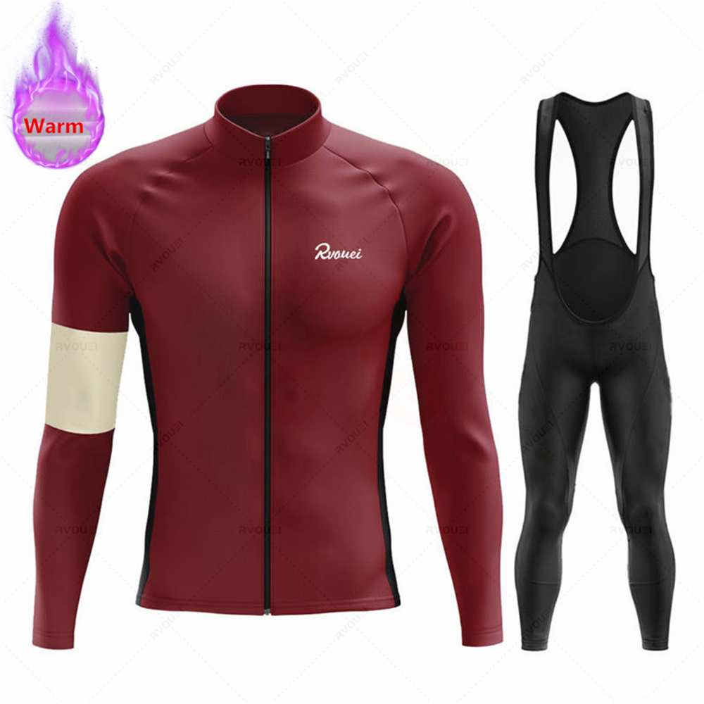 新しい冬 Rvouei サイクリング服メンズサーマルフリース自転車服セット屋外 MTB バイクよだれかけパンツ Ropa マイヨ Ciclismo