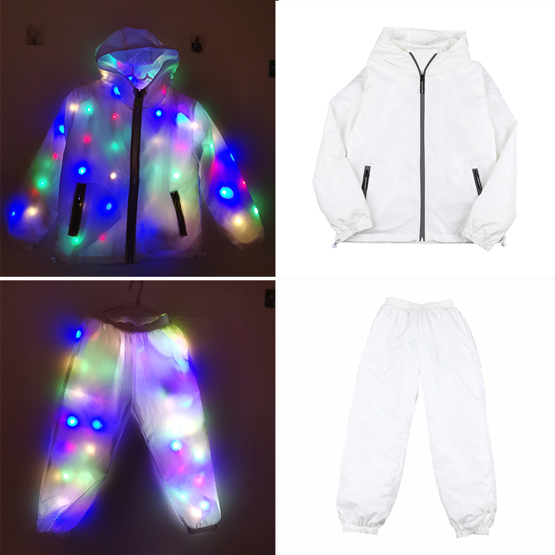 グローダンス衣装 LED ジャケット LED パンツ発光 Led コスプレ服男の子女の子子供ハロウィン衣装ポケットジッパー