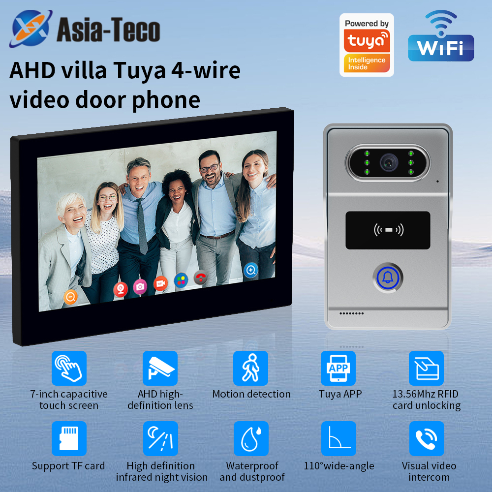 4 ワイヤーサポート Tuya アプリ Wifi 1080P ビデオインターホンビデオドア電話 7 インチタッチモニタービデオドアベルドアカメラセキュリティシステム