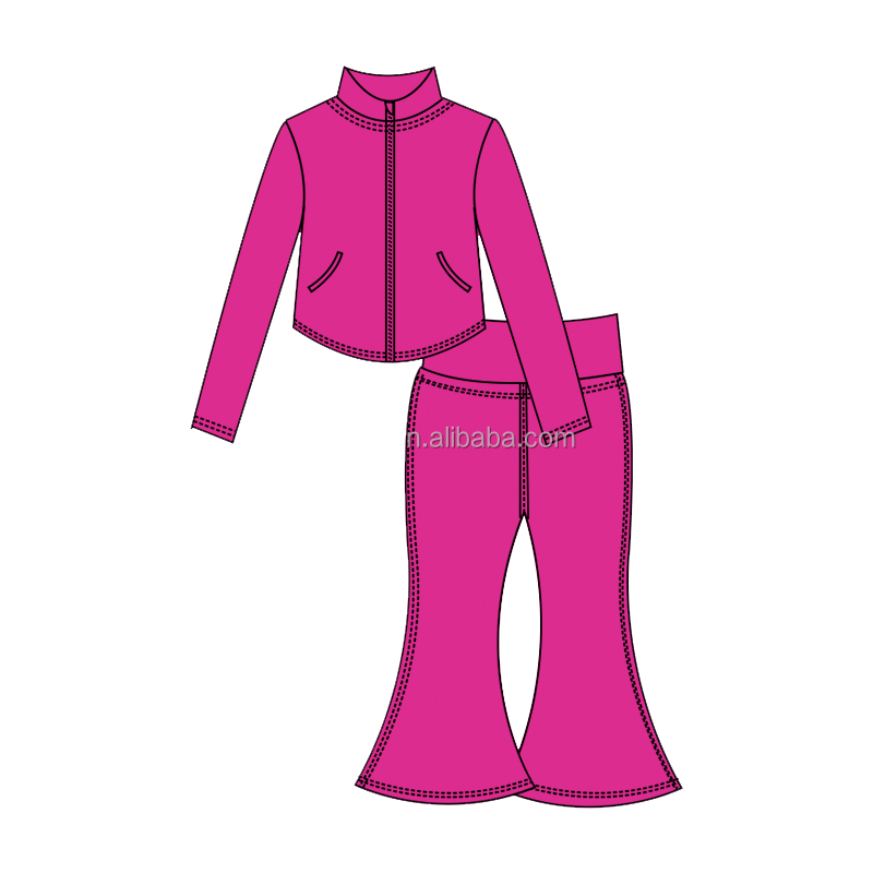 カスタムロゴキッズフィットネス服フレアパンツフルジップジャケットジムアクティブウェア2ピースワークアウトヨガスーツセット女の子用