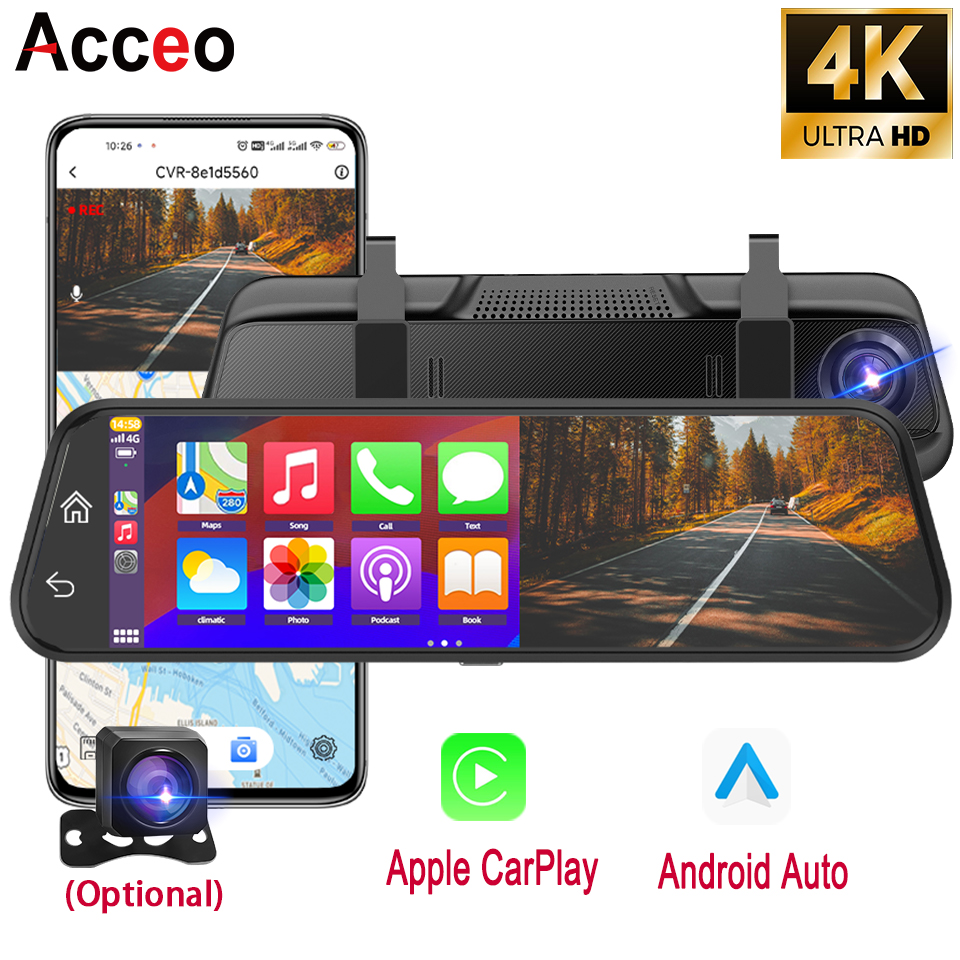 4KミラーダッシュカムAndroid Auto 5G WiFiサポートGPS 1080Pリアカメラナイトビジョンループ録画24H駐車モニター