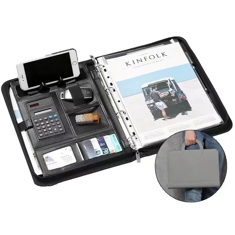 Folder Manager Document Padfolio Leather PU Briefcase Bag Pad Office With Portable Customize Binder Organizer Calculator File