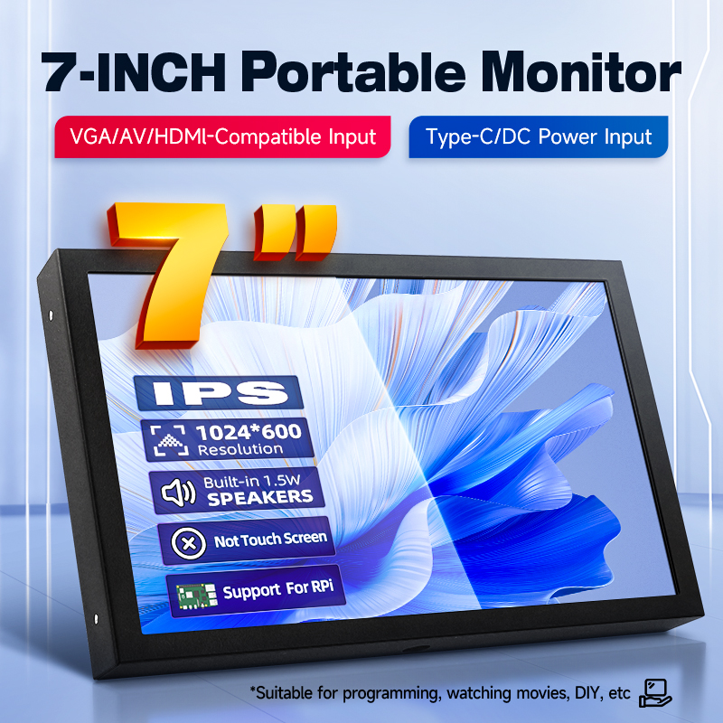 7 インチ IPS ポータブル ディスプレイ 1024x600 スクリーン HDMI 互換 VGA AV 入力 DC タイプ C 電源入力 PC ラップトップ カメラ TV ボックス DVD LCD