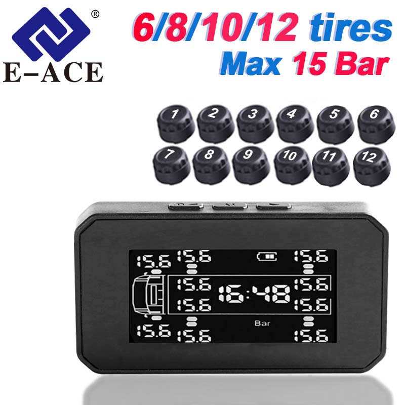 トラックバストラックソーラー TPMS 液晶ディスプレイタイヤ空気圧モニターシステムタイヤ空気圧モニター 0-15bar 6/8/10/12 センサーモニター