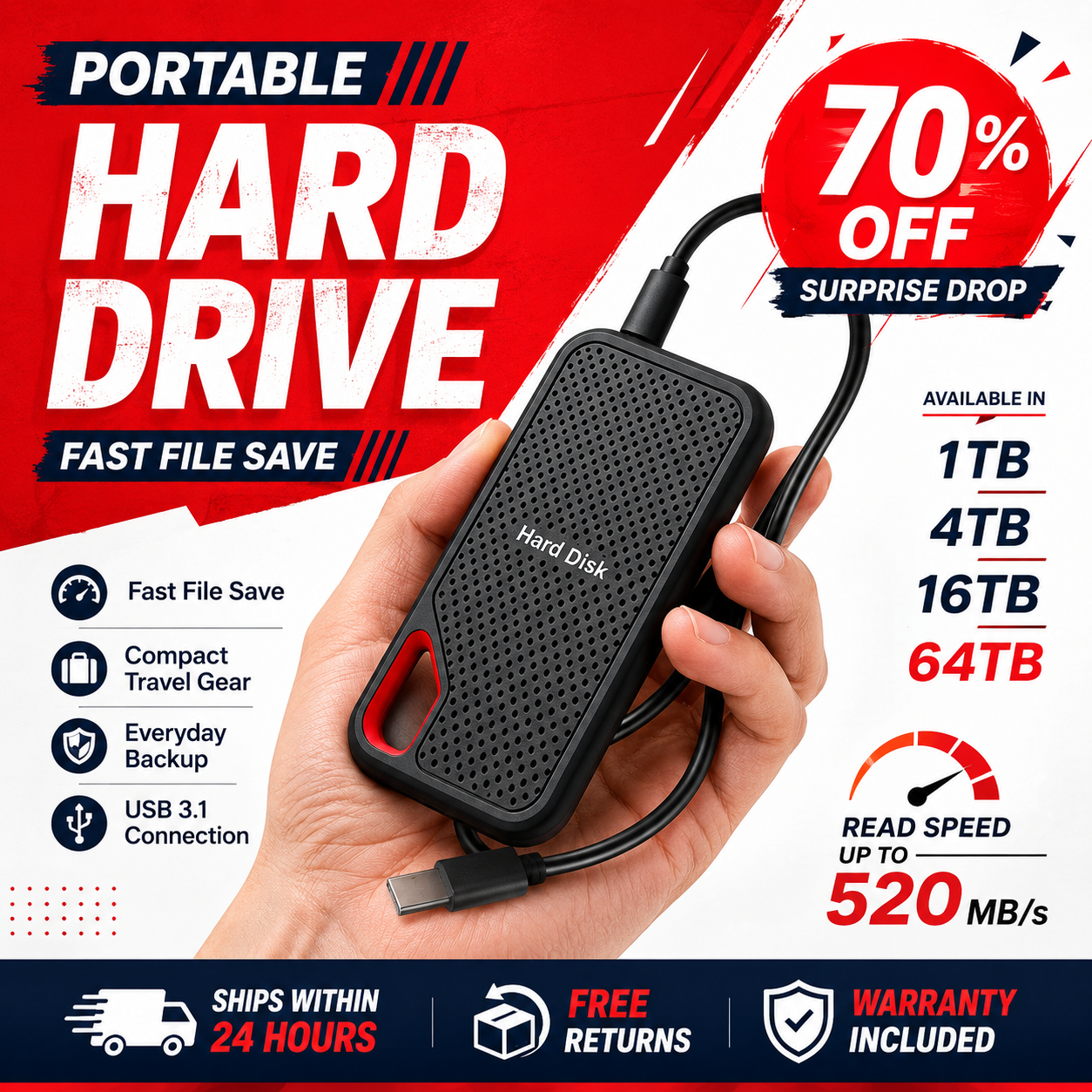 ポータブル 2TB 外付け SSD ハードドライブ USB 3.1 Type-C 高速ストレージ ラップトップ/Mac/PC コンパクトビルド用