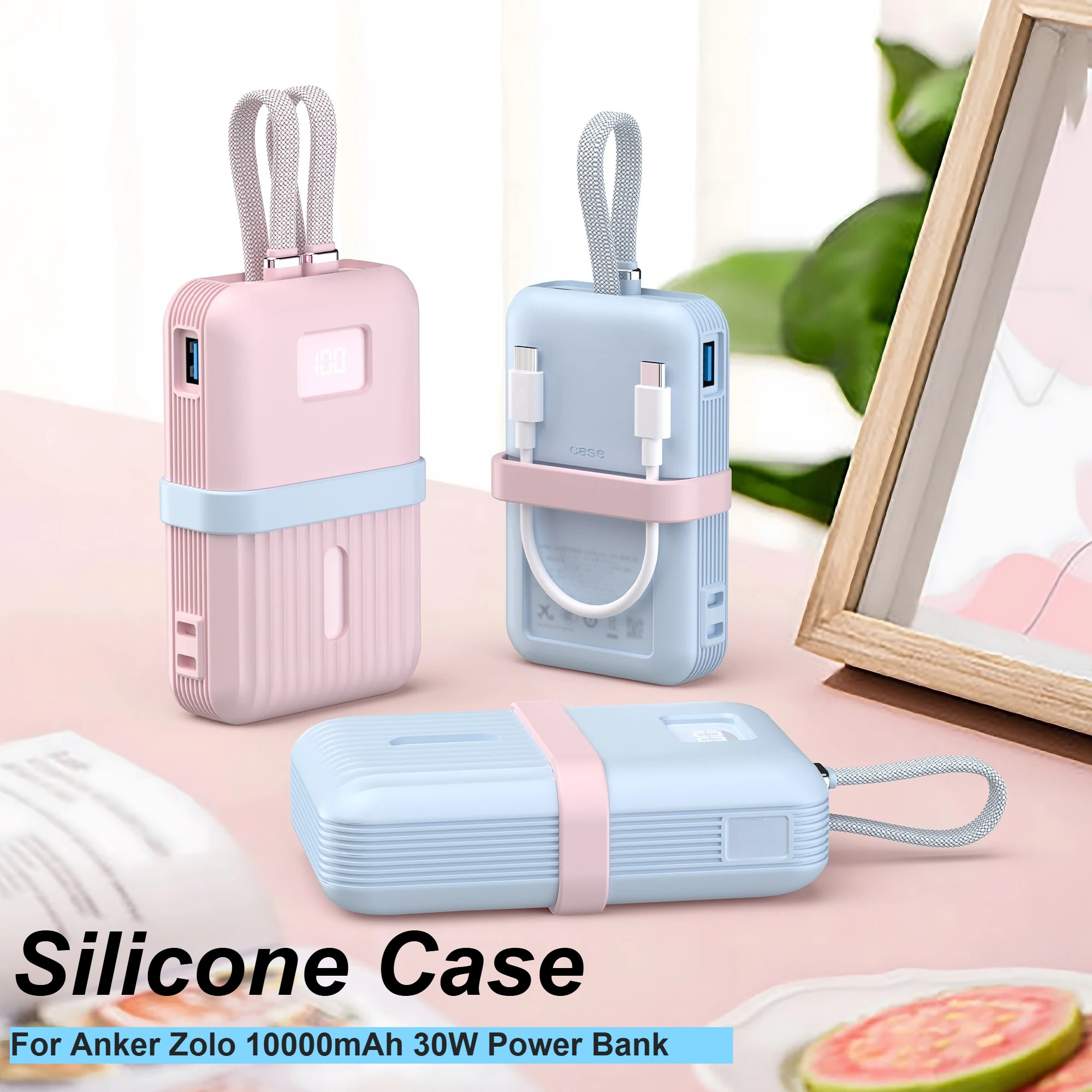 Anker Zolo 10000mAh 30W パワーバンクアクセサリー用シリコンケース シングル/デュアルケーブルポータブル