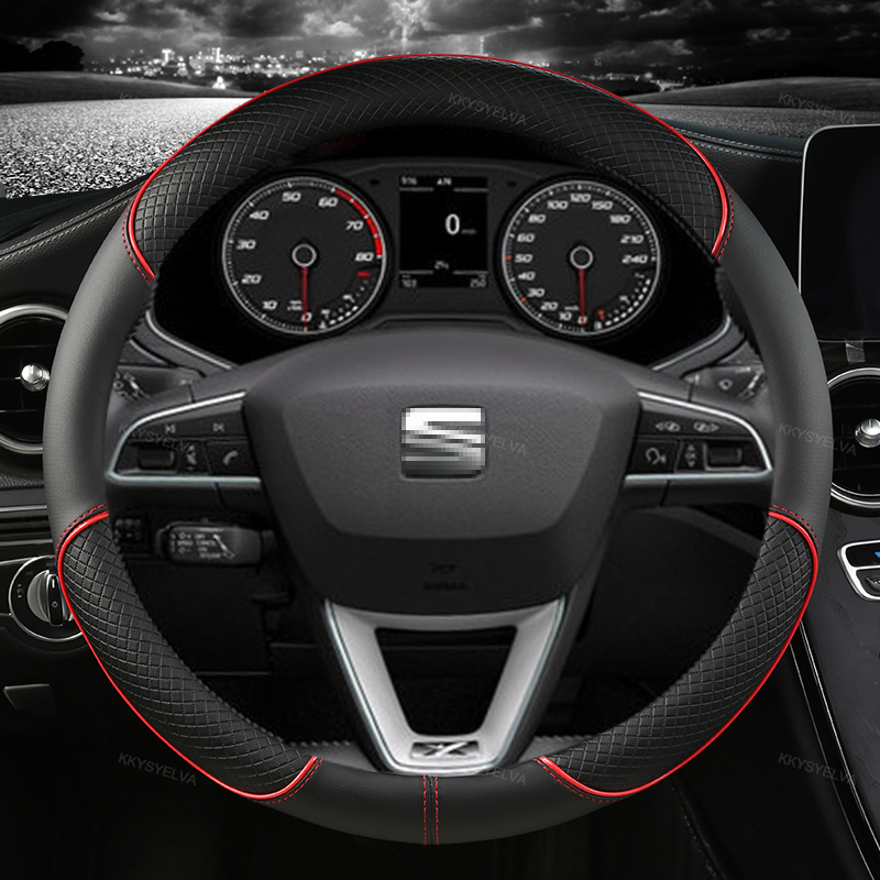 車のステアリングホイールカバーマイクロファイバーレザー 38 センチメートルノンスリップシート Tarraco Arona Ateca Ibiza Toledo Mii Leon Arosa Exeo ST FR