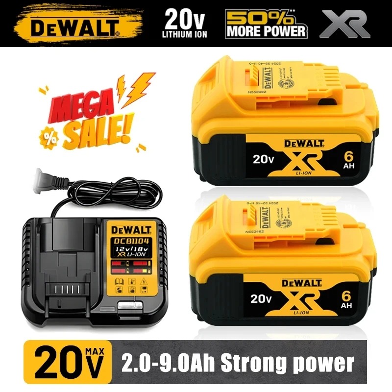 100% 本物の Dewalt 20V バッテリー、5AH 6AH 充電式リチウムイオンバッテリー、Dewalt DCB200 電動工具交換バッテリー