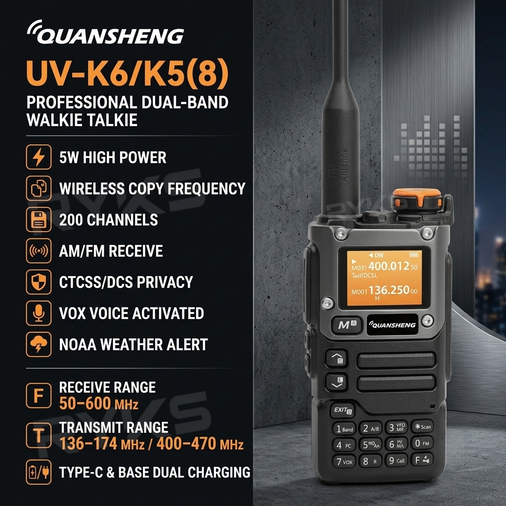 長距離アマチュア無線 Quansheng Uv-K5(8) マルチバンド トランシーバー 200Ch ワイヤレス周波数コピー エアバンド Type-C 双方向無線