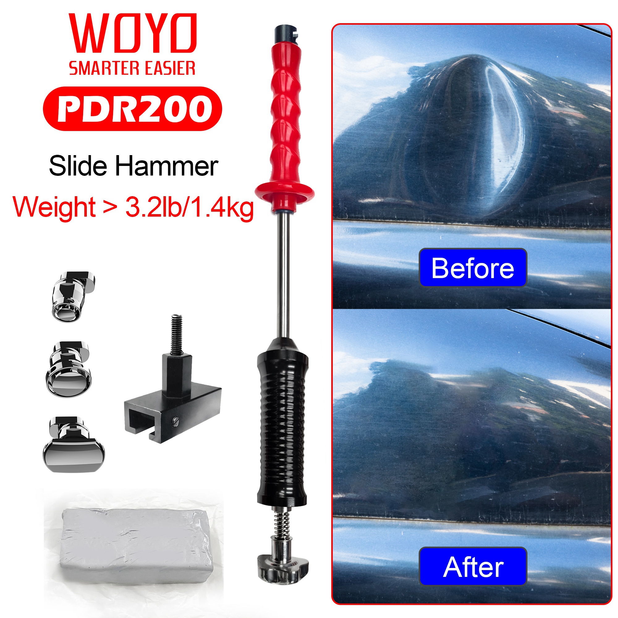 コールド接着剤スライドハンマーデントプラー PDR ツールアルミ/スチール車体修理ツール、WOYO PDR200 PDR キットすべての車用