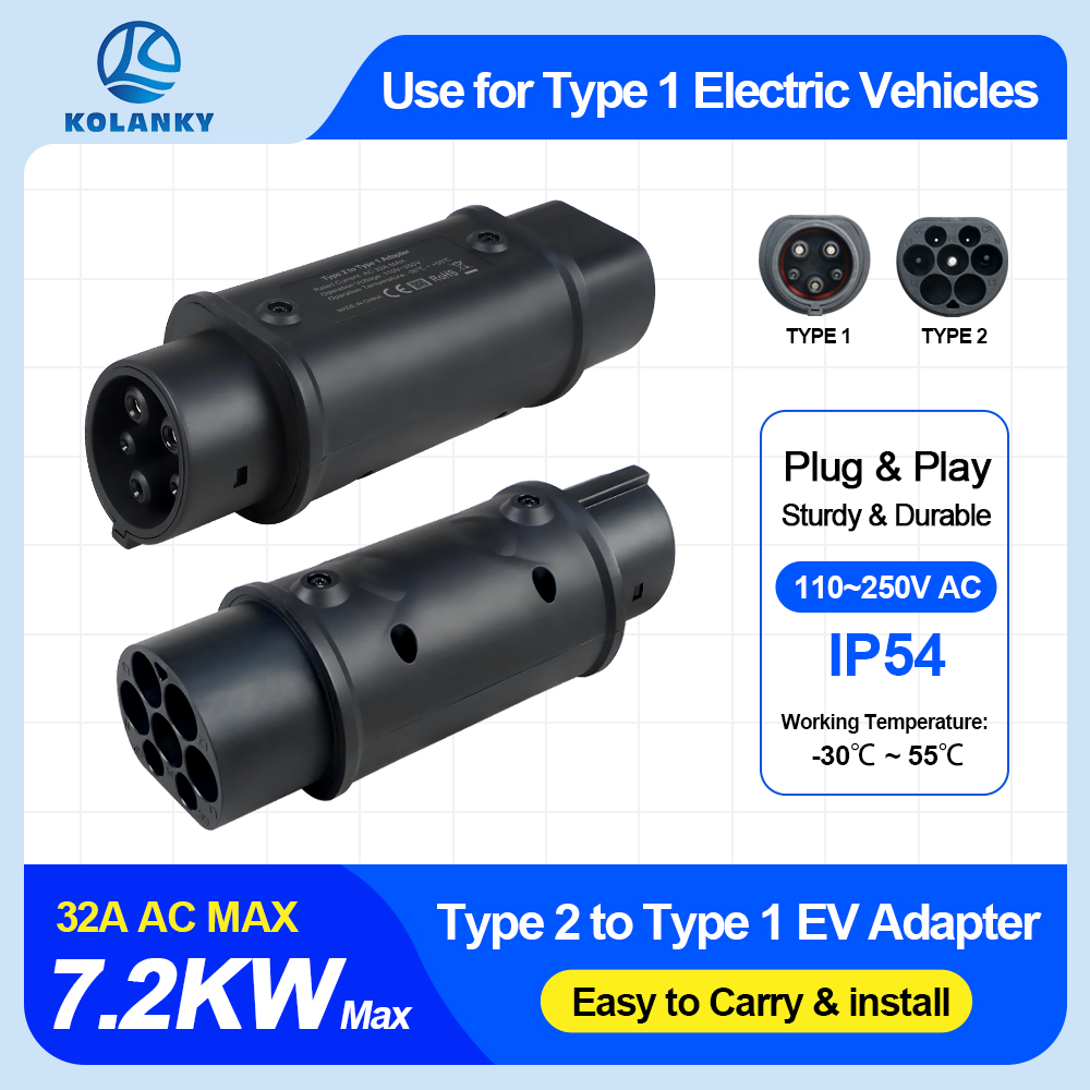 Kolanky 32A 7.2KW タイプ 2 からタイプ 1 EV 充電アダプタ家庭用充電器 Sae J1772 米国車のソケット充電