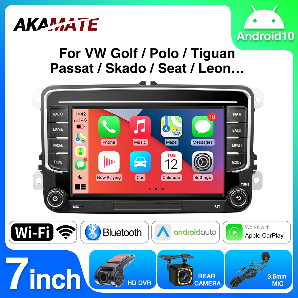 AKAMATE カーラジオ CarPlay Android Auto フォルクスワーゲン VW パサート B6 B7 CC ティグアン トゥーラン ゴルフ ポロ CarPlay 7 インチ 2 32GB / 4 64GB