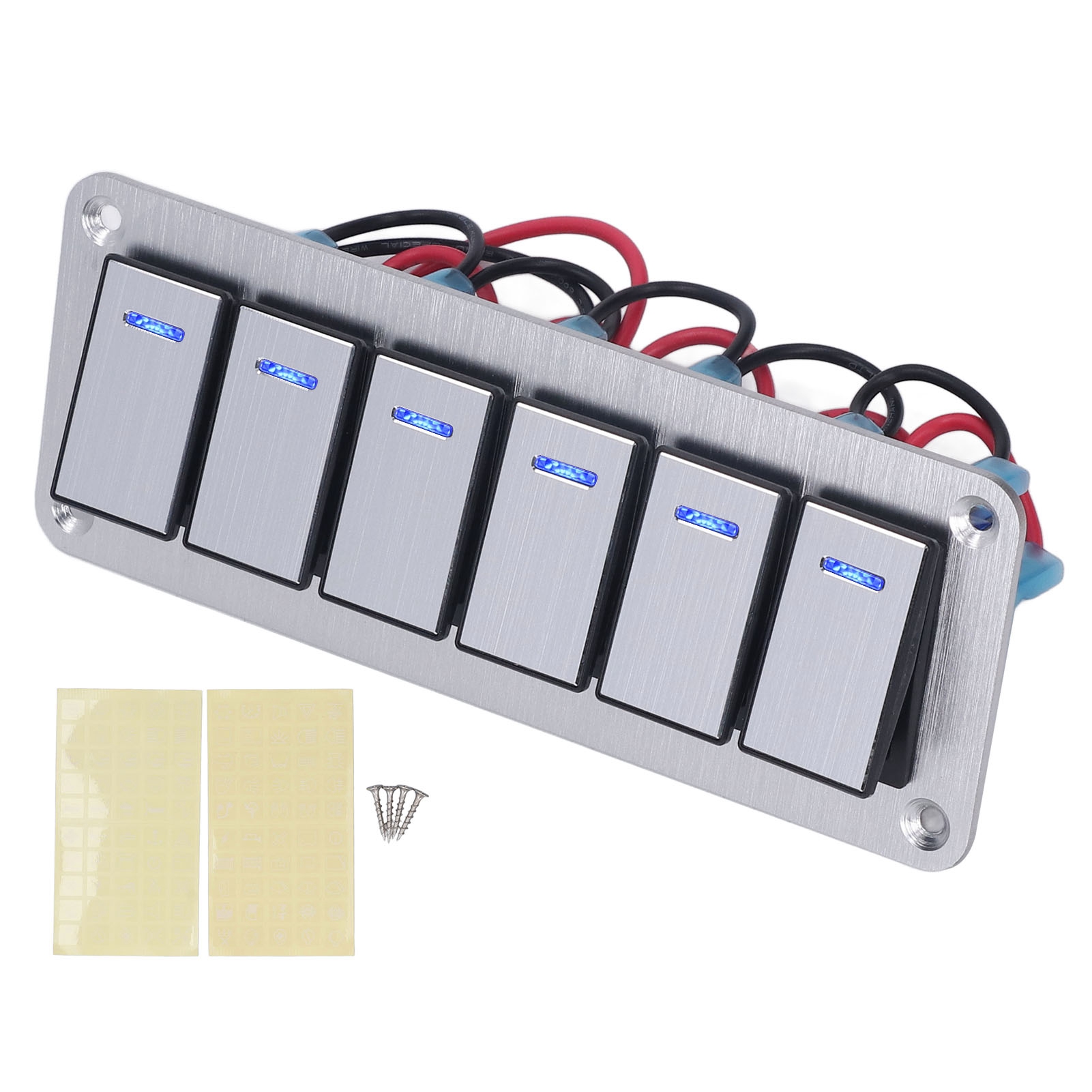 ロッカースイッチパネル 6 ギャング防水 5 ピンオンオフ車のスイッチ 12V‑24V 青色 LED