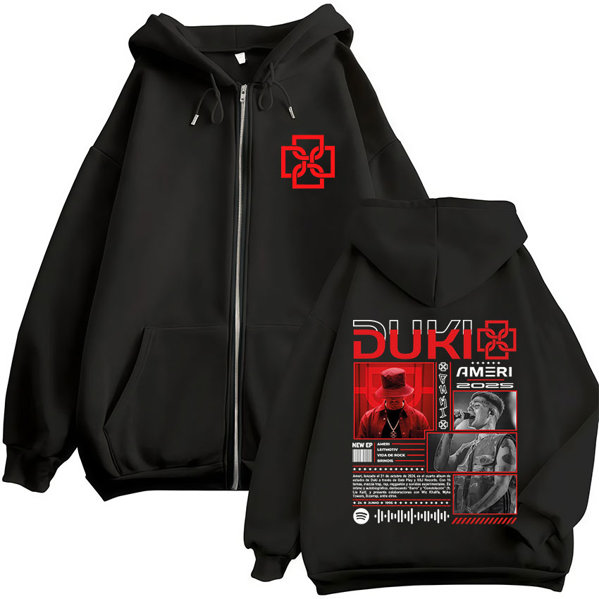 ラッパー Duki アメリワールドツアー 2025 ジッパーパーカー男性女性服ファッションヒップホップジップアップフード付き特大スウェットジャケット