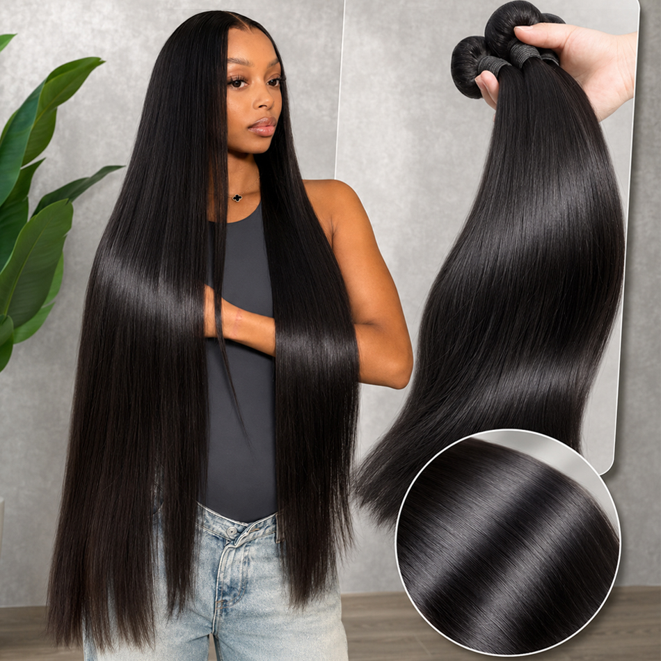 38 40 40 Inches Bone Straight 100% Brazilian Raw Human Hair Bundles Extensions Unprocessed Hair 1 3 4 Human Bundles Dowble Weft