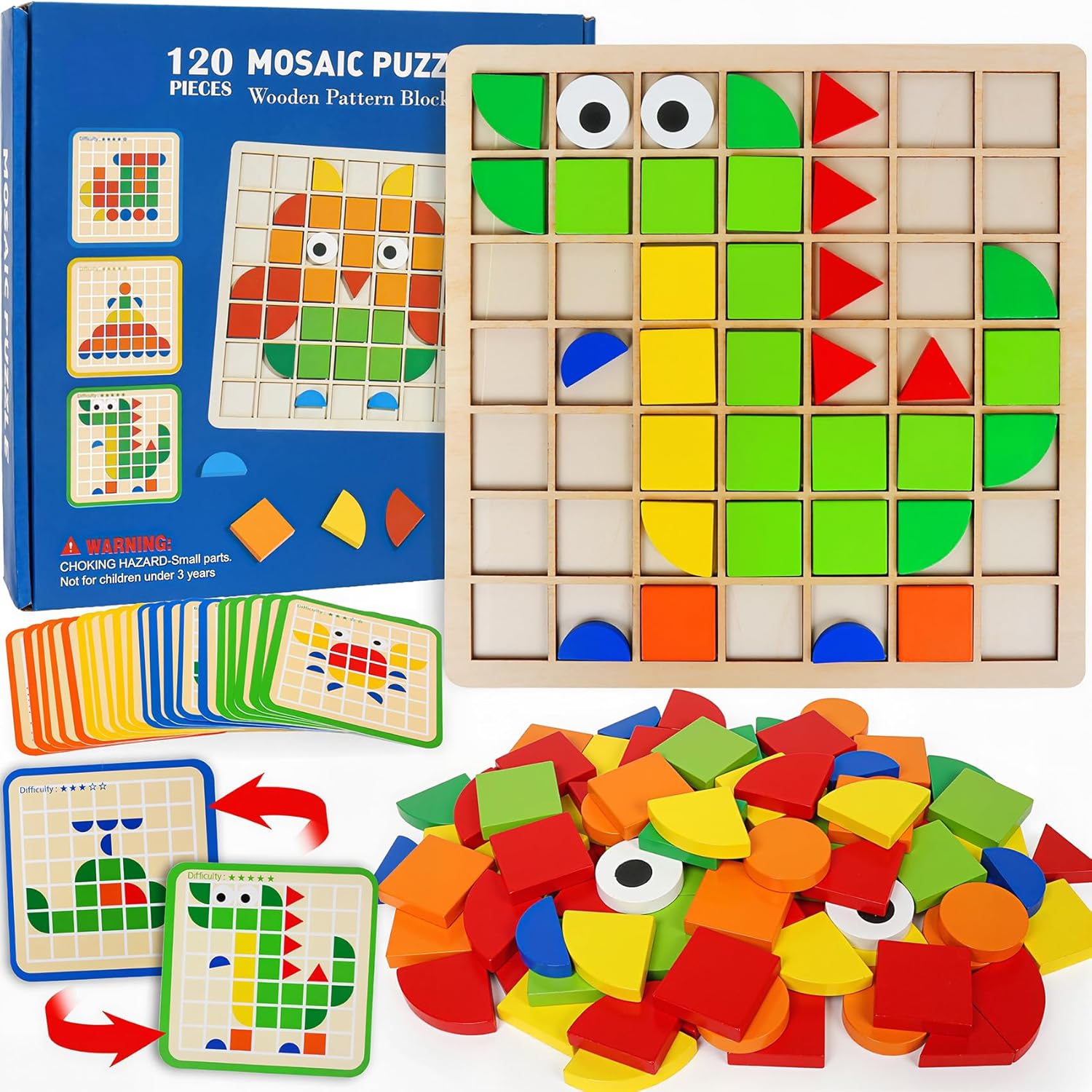 木製モンテッソーリ PuzzleToys モザイク色形状感覚ゲーム早期教育玩具ジグソーパターンブロック幼児のギフト用