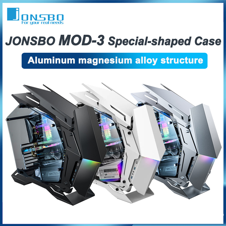 JONSBO MOD-3 特殊形状ケース オールアルミ強化ガラス Eスポーツメカテーマシャーシ E-ATXマザーボード 360水冷