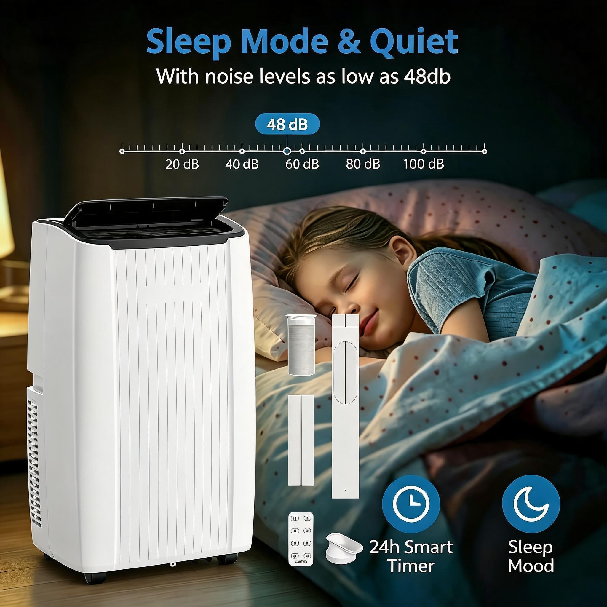 12,000 BTU ポータブルエアコン、3-in-1 冷却、除湿機