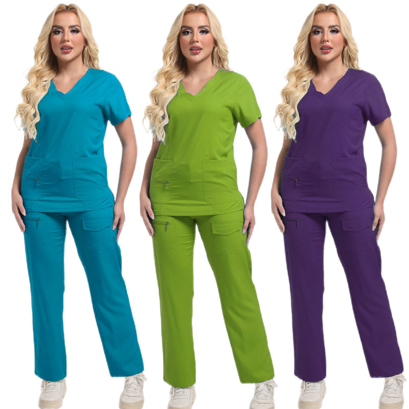 無地通気性看護スクラブ女性制服弾性ペットクリニックナース作業服医師薄手の服卸売
