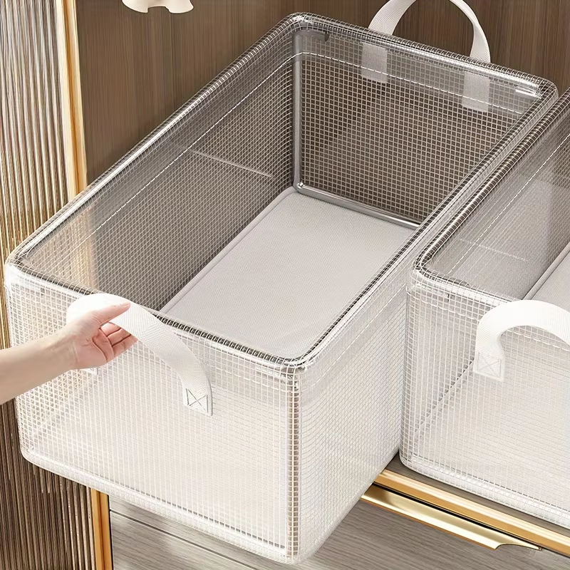 1 PC 透明 PVC ソリッドスチールフレーム収納ボックス、防水、下着収納バスケット、家庭や寮での使用に適しています
