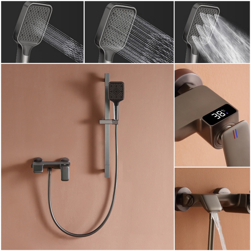 デジタルバスルームシャワー蛇口セットウォールマウント浴槽水栓器具 Chuveiro Banheiro コールドホットバスシャワーミキサーシステムハンドヘルドヘッド