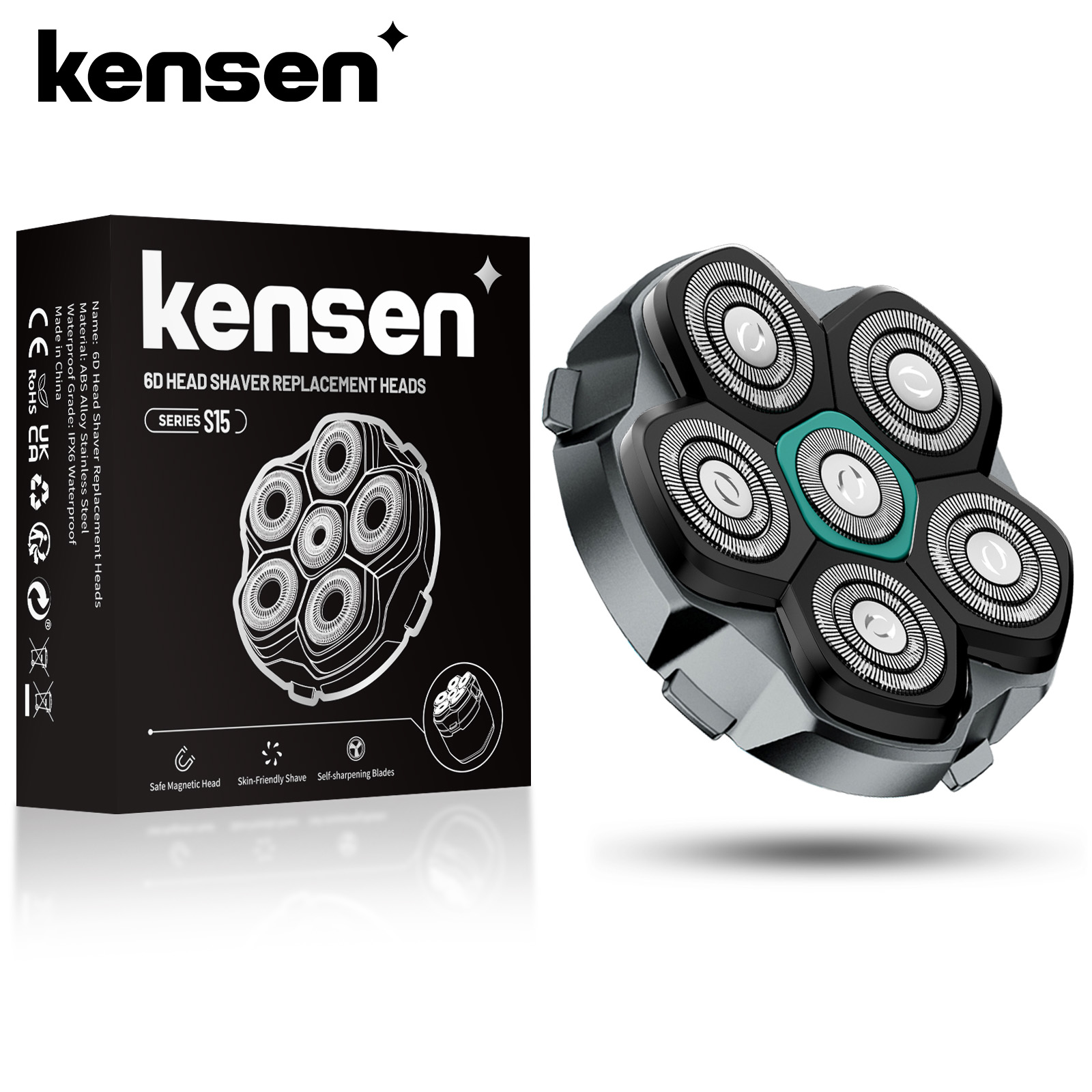KENSEN S15 ヘッドシェーバー用交換刃 6D 磁気カミソリヘッド防水ステンレス鋼カミソリ刃 FK-8750 カッター用