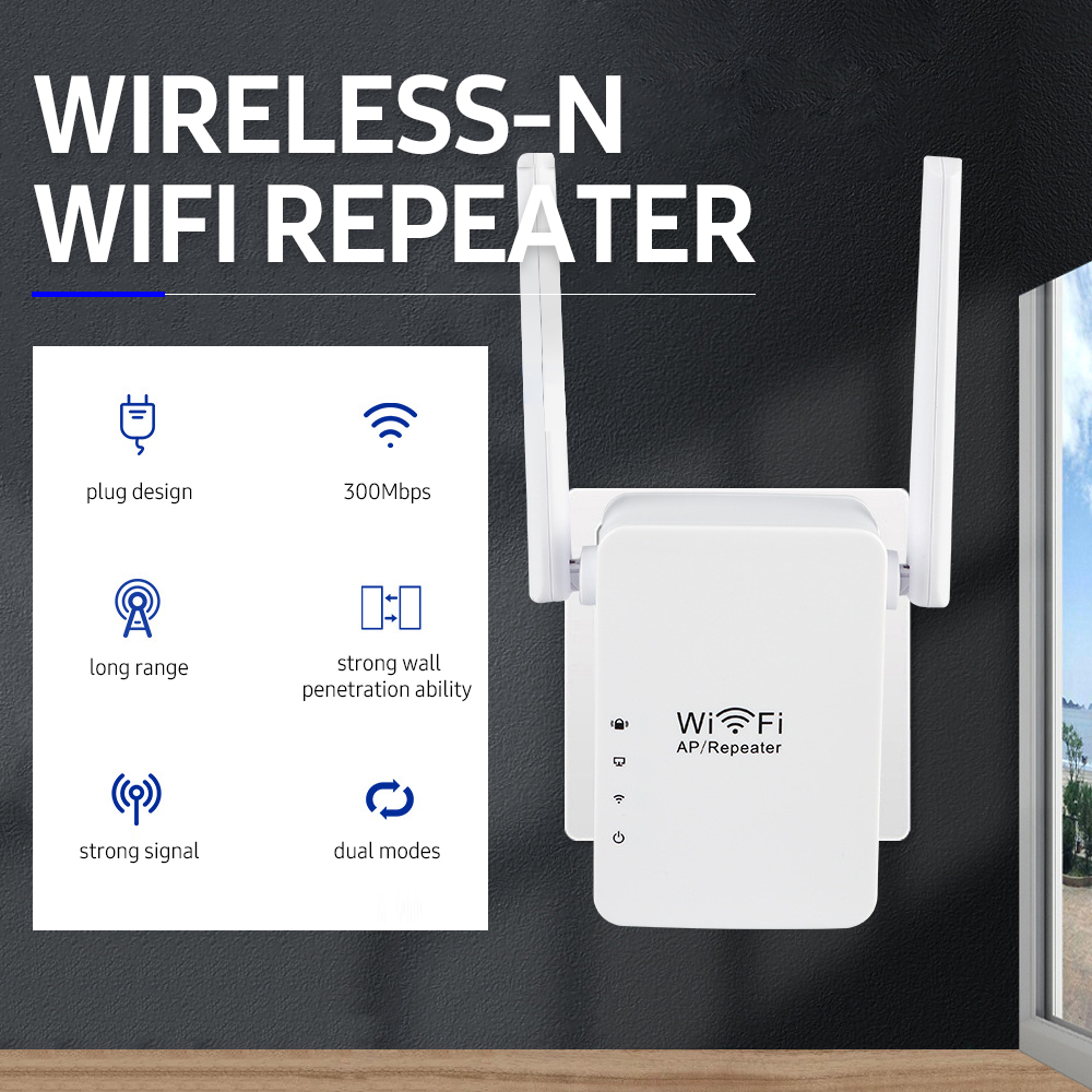 WiFi リピーター/AP ワイヤレスレンジエクステンダーアクセスポイント信号増幅器 300Mbps デュアルアンテナ付きホームオフィス EU プラグ